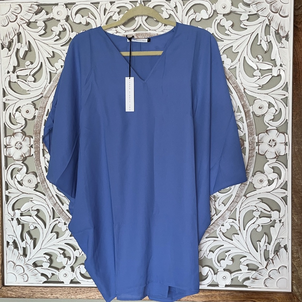 Three Eighty Two Daphne Caftan Woman's Dress in Periwinkle Blue Purple s M NWT